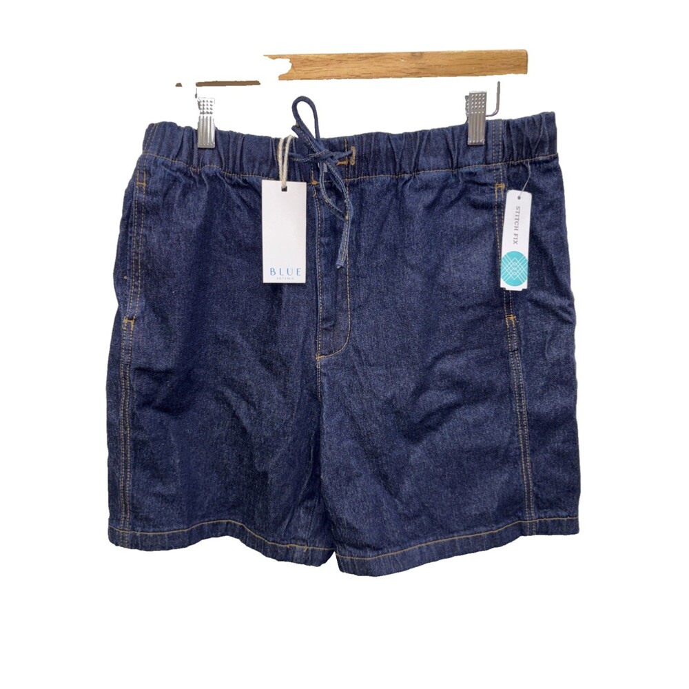 Blue by Artemis Denim Shorts New Pockets cotton Zip 10 Button Elastic Waist Tie